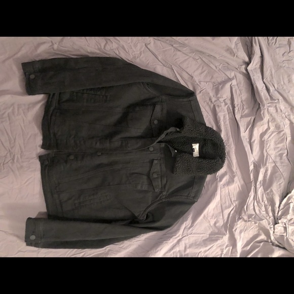 Coats | Sherpa Lined Black Denim Jacket 